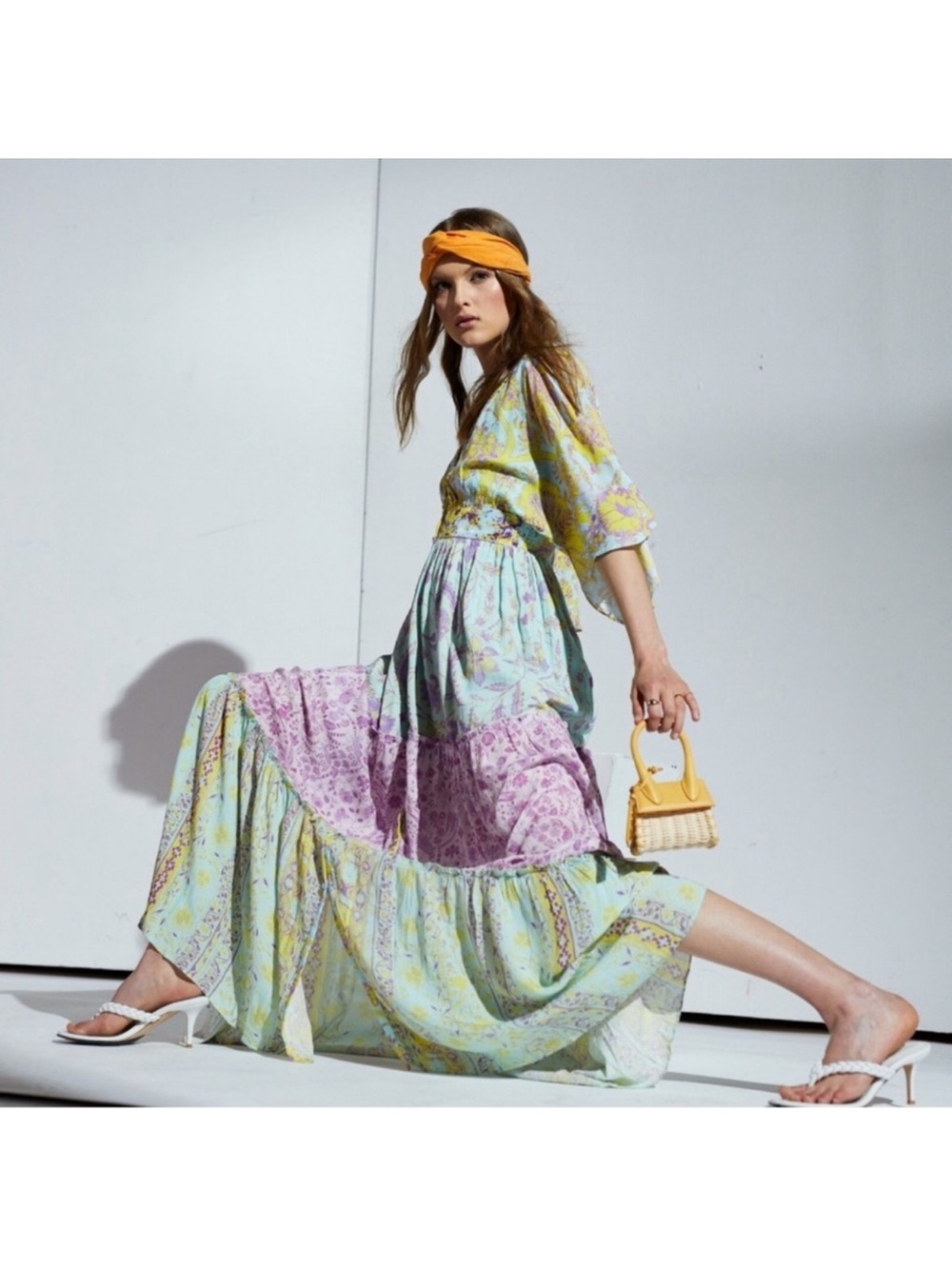HEMANT & NANDITA Tiered Boho Floral Paisley Maxi Dress Size L